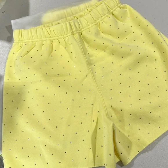 🆕Generation Love Aria Crystal Lemon Yellow Terry Shorts Choose Love New York - Picture 7 of 8